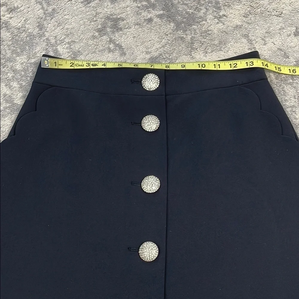 Kate Spade Crystal Embellished Button Skirt Scallop Pockets Black Sz 4